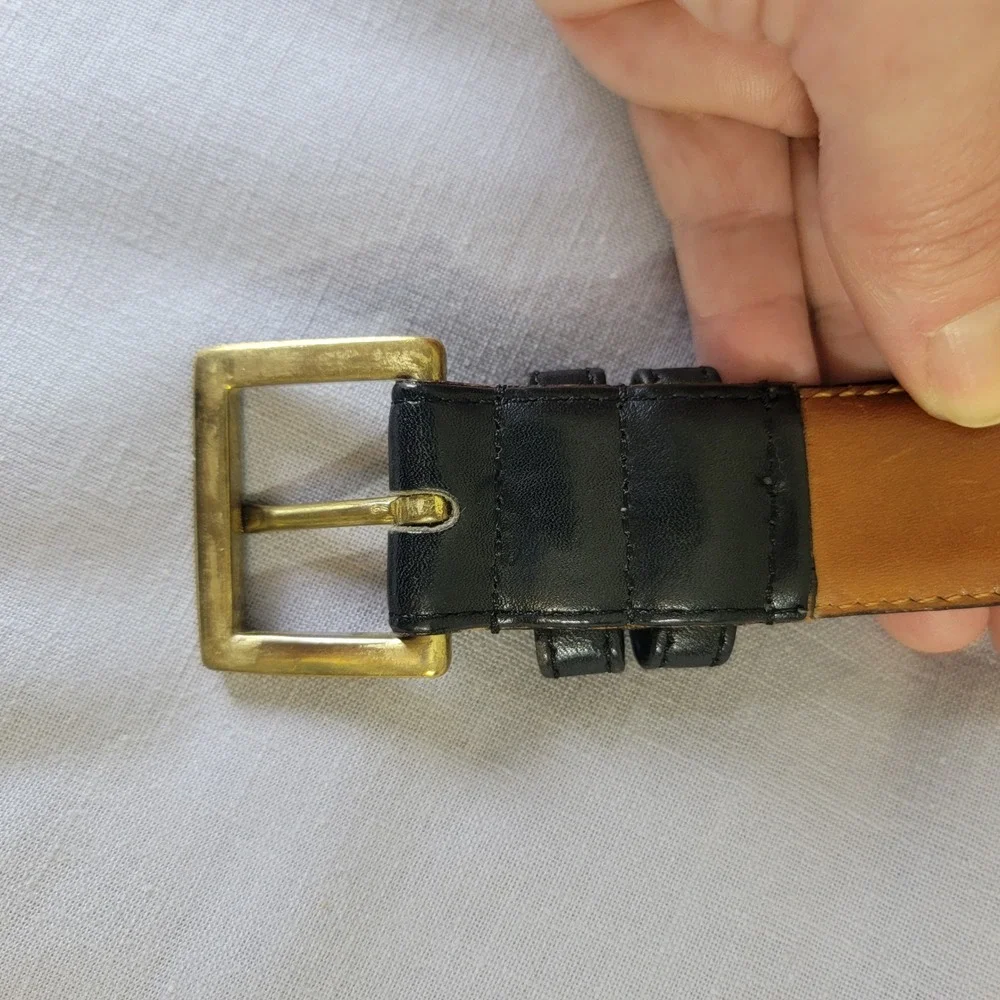 Coach 7600 Vintage Black Leather Belt Solid Brass Buckle Made in USA Sz 32 80CM
